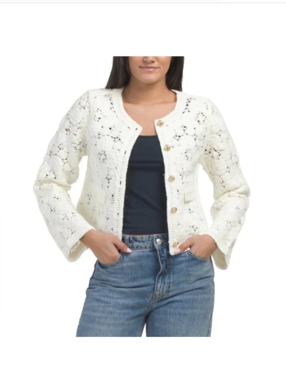 NWT House of Harlow 1960 Cream White Crochet Cardigan Small Cottagecore Chunky
